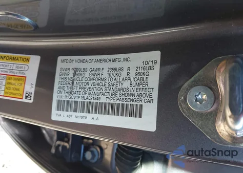 2020 Honda Accord Lx из США, поврежденный, VIN 1HGCV1F15LA021849